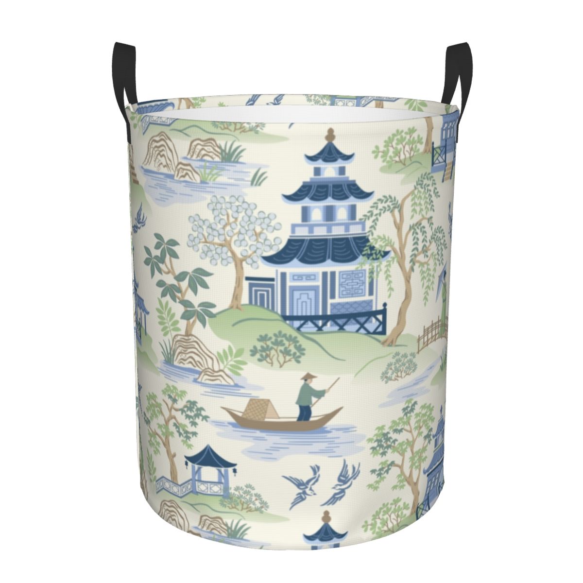 Kids Toys Basket - Custom Vintage Chinoiserie Willow Pagoda Laundry